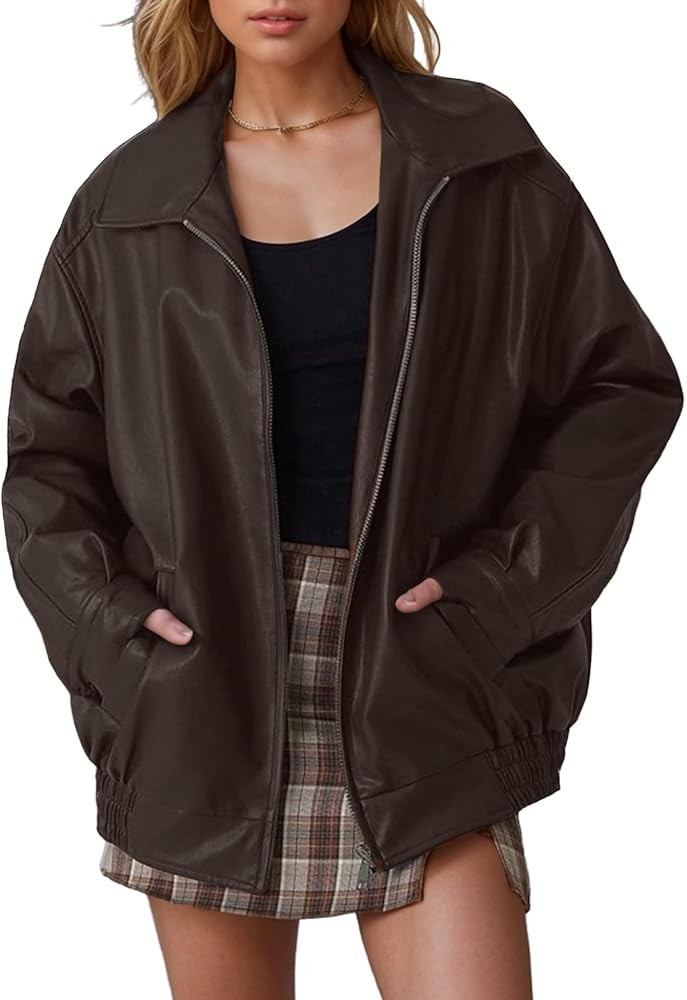 APRROOT Leather Jacket Women Oversized Faux Motorcycle Bomber Jackets Fall Fashion Outfits 2025 W... | Amazon (US)