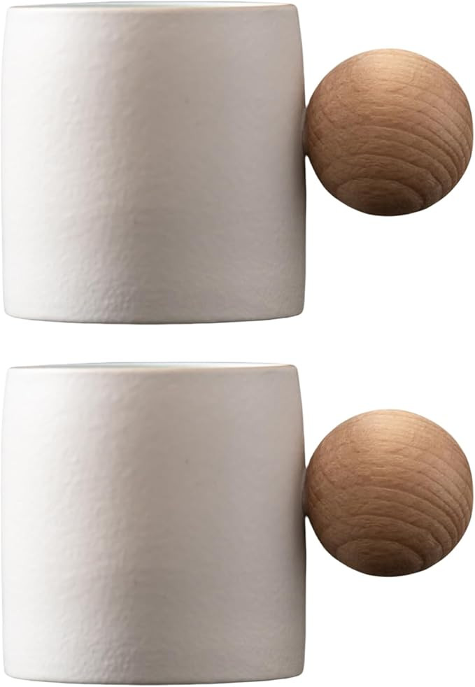 2-Oz Ceramic Espresso Cups with Wood Handle, 2/4-Piece Set for Coffee, Tea, Latte - Dishwasher Sa... | Amazon (US)