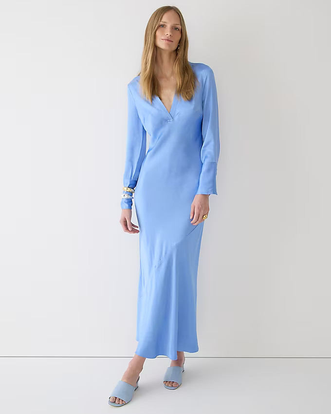 Limited-edition maxi collared slip dress in shiny crepe | J. Crew US