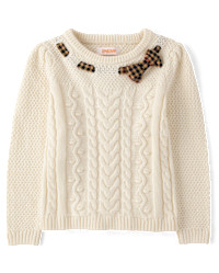 Girls Plaid Bow Puff Sleeve Sweater - Countryside Manor - Cream | Gymboree