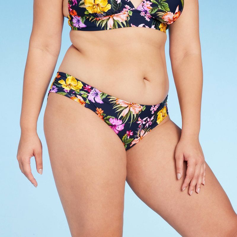 Women's Tropical Print Side-Tab Medium Coverage Hipster Bikini Bottom - Kona Sol™ Navy Blue | Target