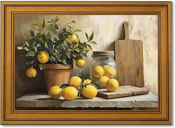 Framed Vintage Lemon Kitchen Canvas Wall Art Yellow lemon still life Painting Picture Wall Decor ... | Amazon (CA)
