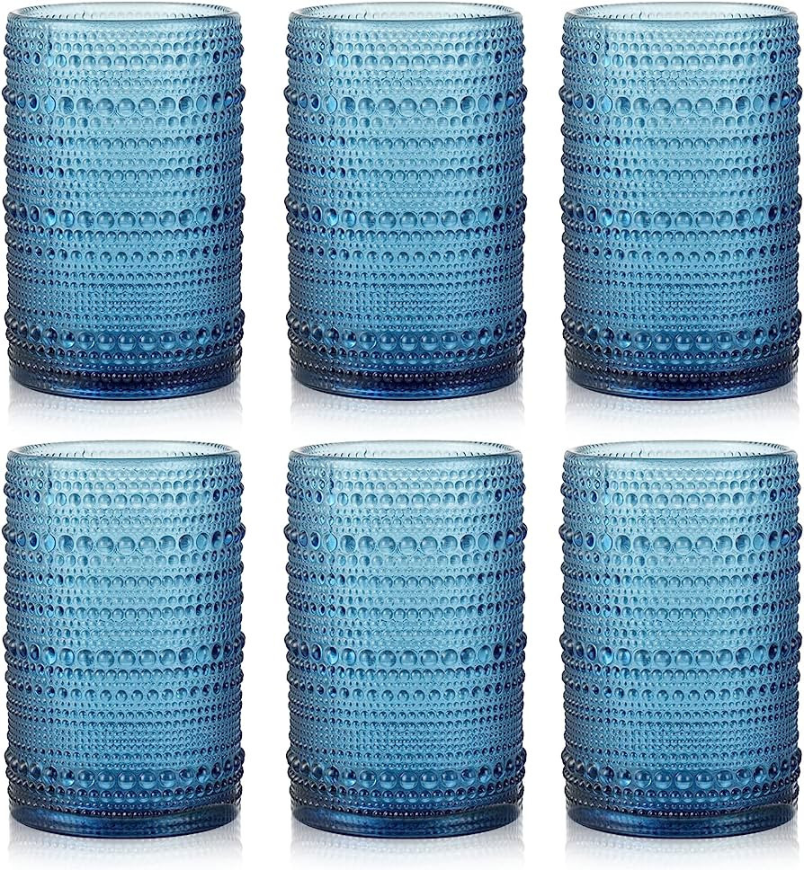 AWWAOOAWW Set of 6 hobnail drinking glasses,13 oz Cornflower Vintage Drinking Glasses,Embossed Vi... | Amazon (US)
