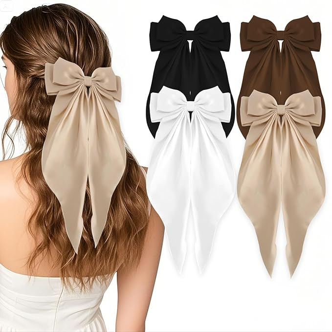 4 PCS Big Hair Bows for Women, Silky Satin Hair Bows for Girls,Cute Aesthetic Large Barrettes for... | Amazon (US)