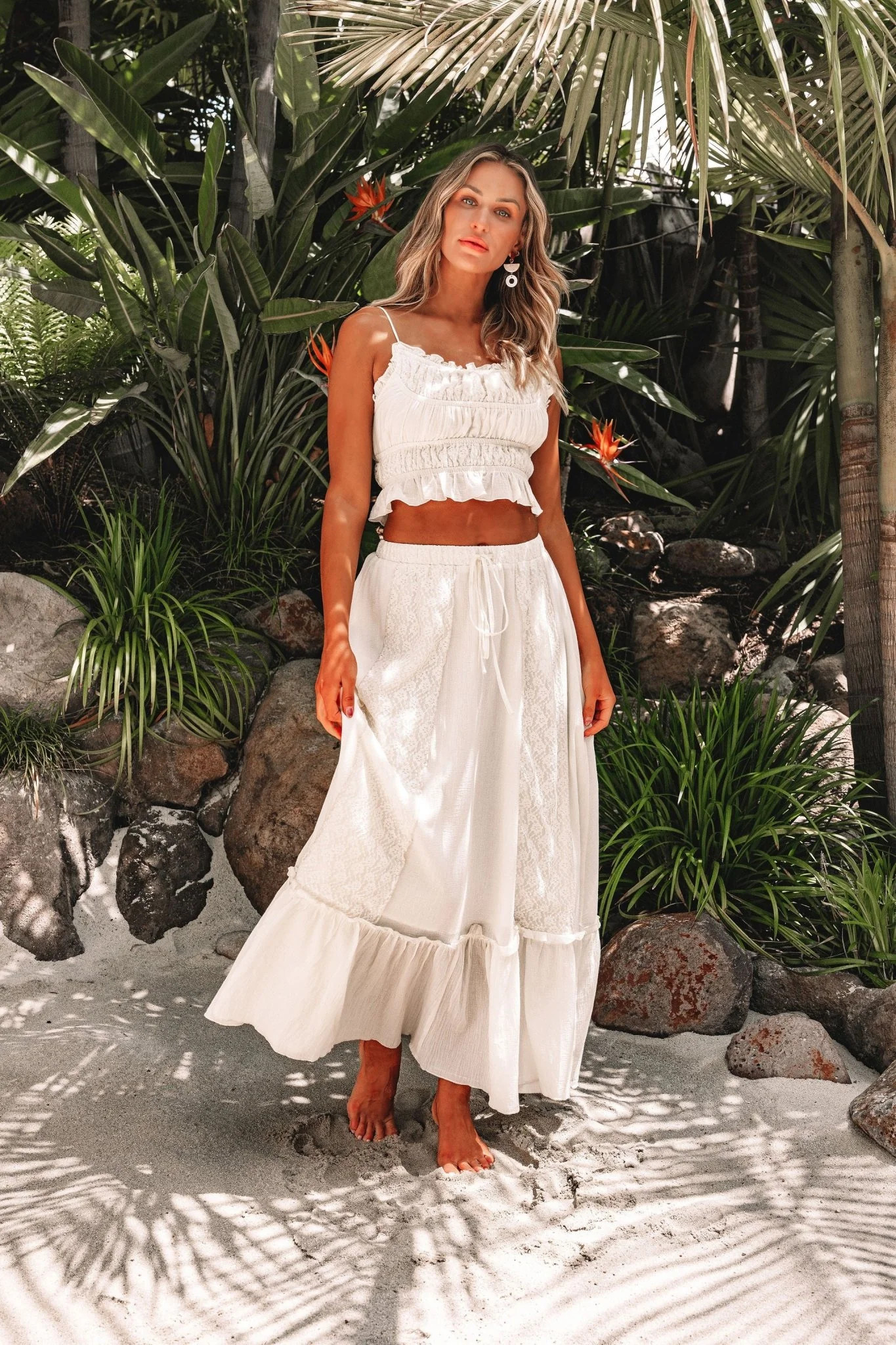 Cream Floral Ruffled Trim Lace Maxi Skirt | Magnolia Boutique