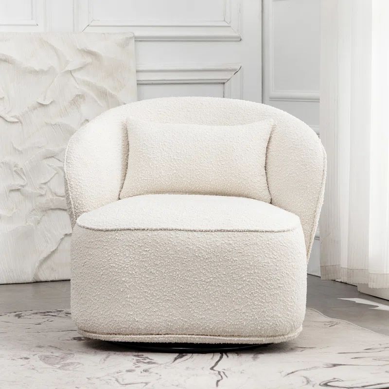 Iyoni 33" Wide Boucle Upholstered Swivel Barrel Chair (No Assembly Required) | Wayfair North America