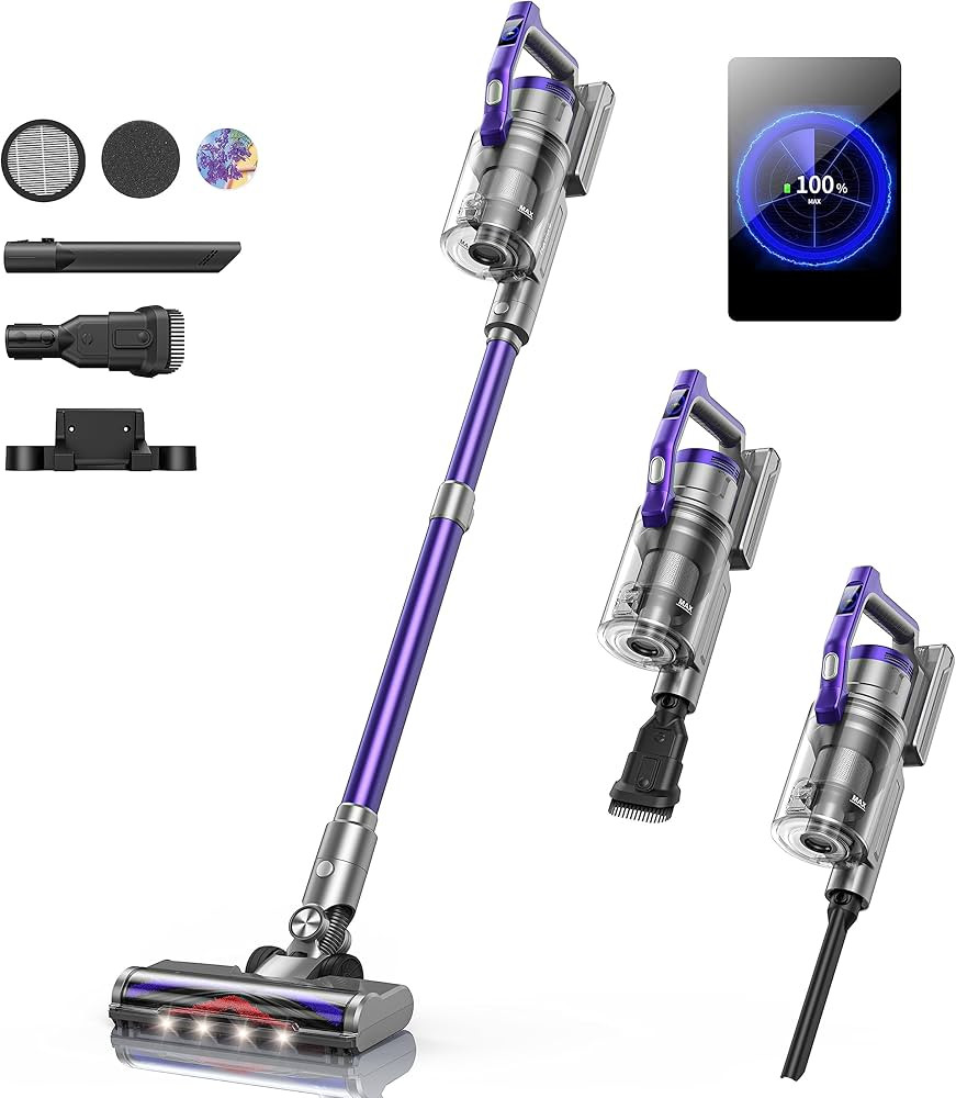 Cordless Vacuum Cleaner, 450W Stick Vacuum Cleaner, OLED Color Screen Display, Up to 55mins, 8 An... | Amazon (US)