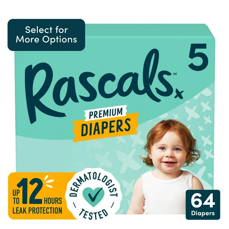 Rascals Premium Absorbent Baby Diapers Size 5, 64 Count, with 2 CoComelon Potty Training Pants | Walmart (US)