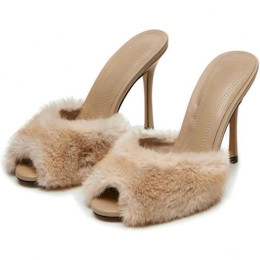 Local Delivery--Yishaweiqi Women's Mesh Heeled Sandals Peep Toe Mules Slip On Stiletto High Heels... | SHEIN