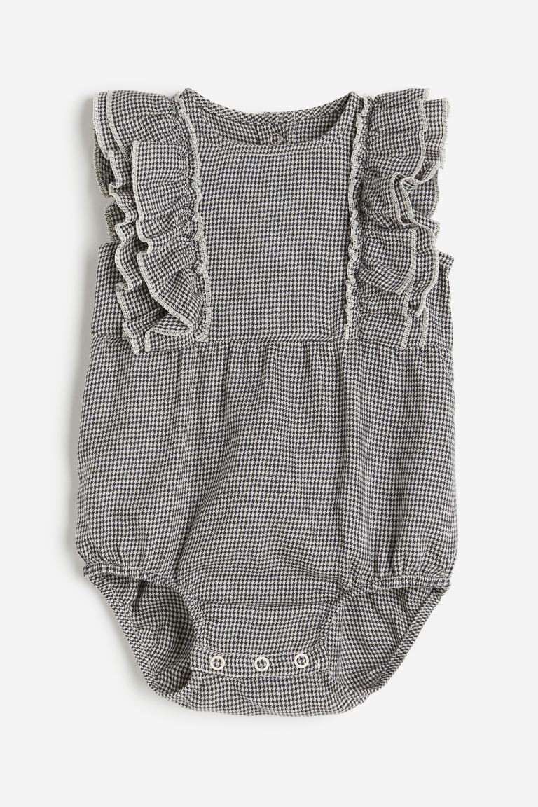 Flounce-trimmed Romper Suit - Gray/houndstooth-patterned - Kids | H&M US | H&M (US + CA)