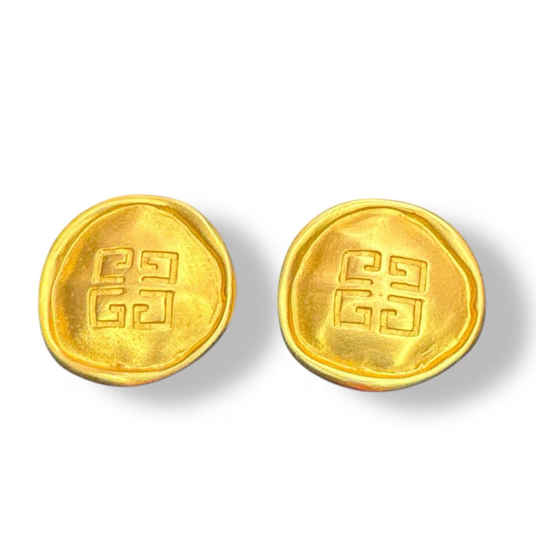 Givenchy Logo Gold Matte Brushed Earring Round Clip-on Vintage Mid Century Solid - Etsy | Etsy (US)