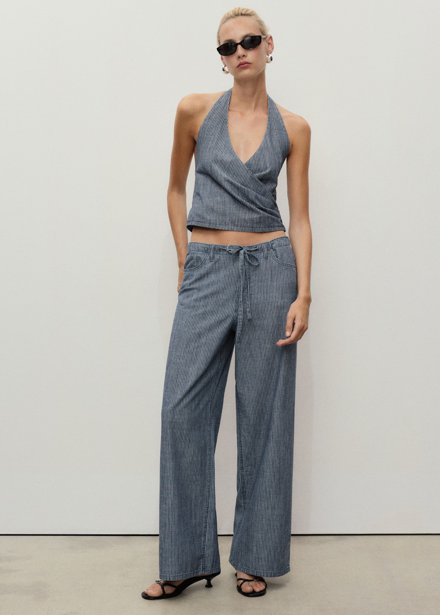 Striped crossover denim top - Women | MANGO USA | Mango (US/MX/AU)