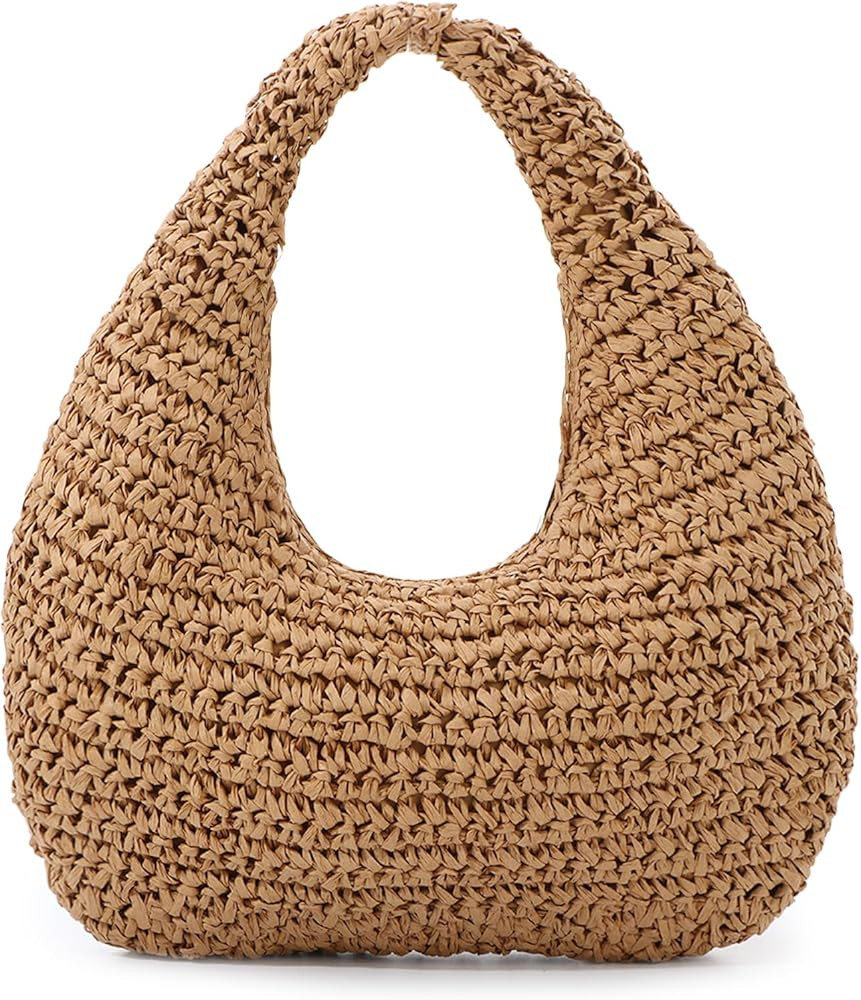 Fecialy Straw Bag for Women Crescent Shoulder Handbag Straw Summer Beach Tote Handbag Raffia Wove... | Amazon (US)