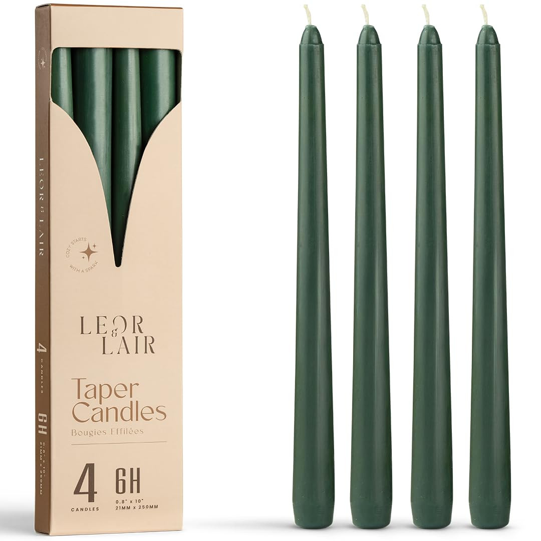 Leor & Lair Green Taper Candles - 4 Pack 10" Green Candlesticks for Christmas - Unscented Long Bu... | Amazon (US)