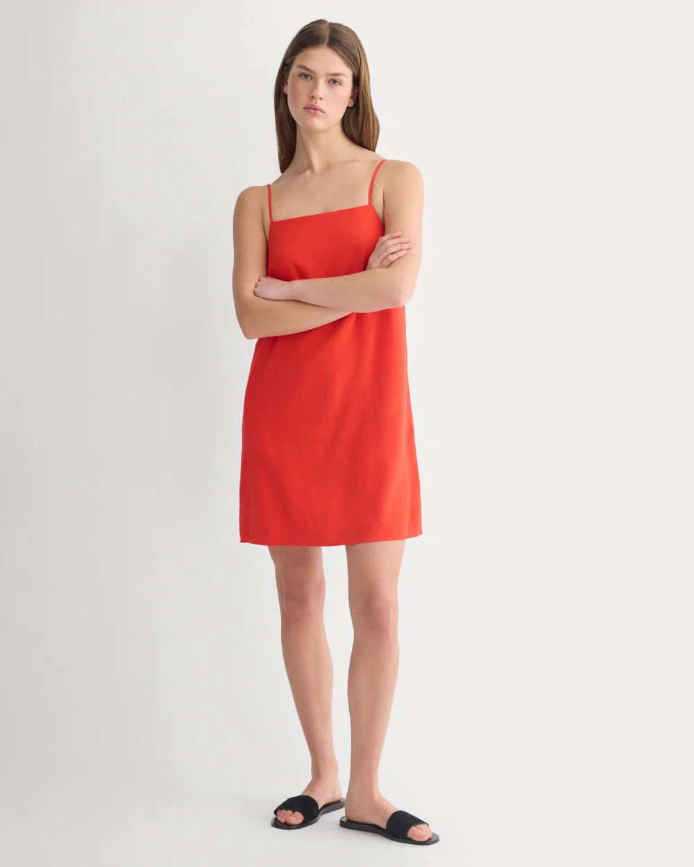 Mini Shift Dress in Stretch Linen | Fiery Red | Everlane