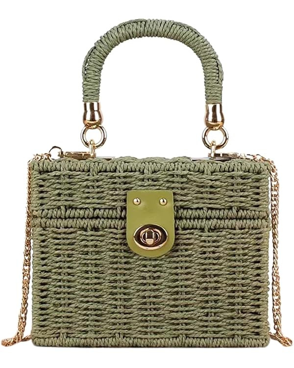 Women Handwoven Straw Bag Rattan Handbag Beach Straw Tote Bag Square Boho Crossbody Bag | Amazon (US)