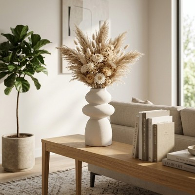 Tiered Sculptural Stoneware Ceramic Flower Vase for Dining Room - Home Decor Accent with Tall Structure for Entryway Table Styling - 12", White | Target