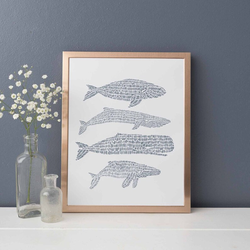 Whale Art Print Beach House Decor Modern Coastal Bathroom | Etsy | Etsy (US)