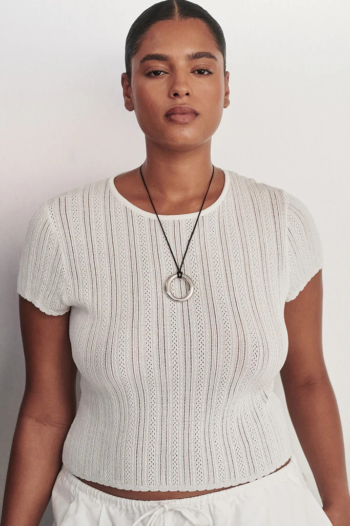 ELENA WHITE POINTELLE KNIT BABY TEE | DISSH