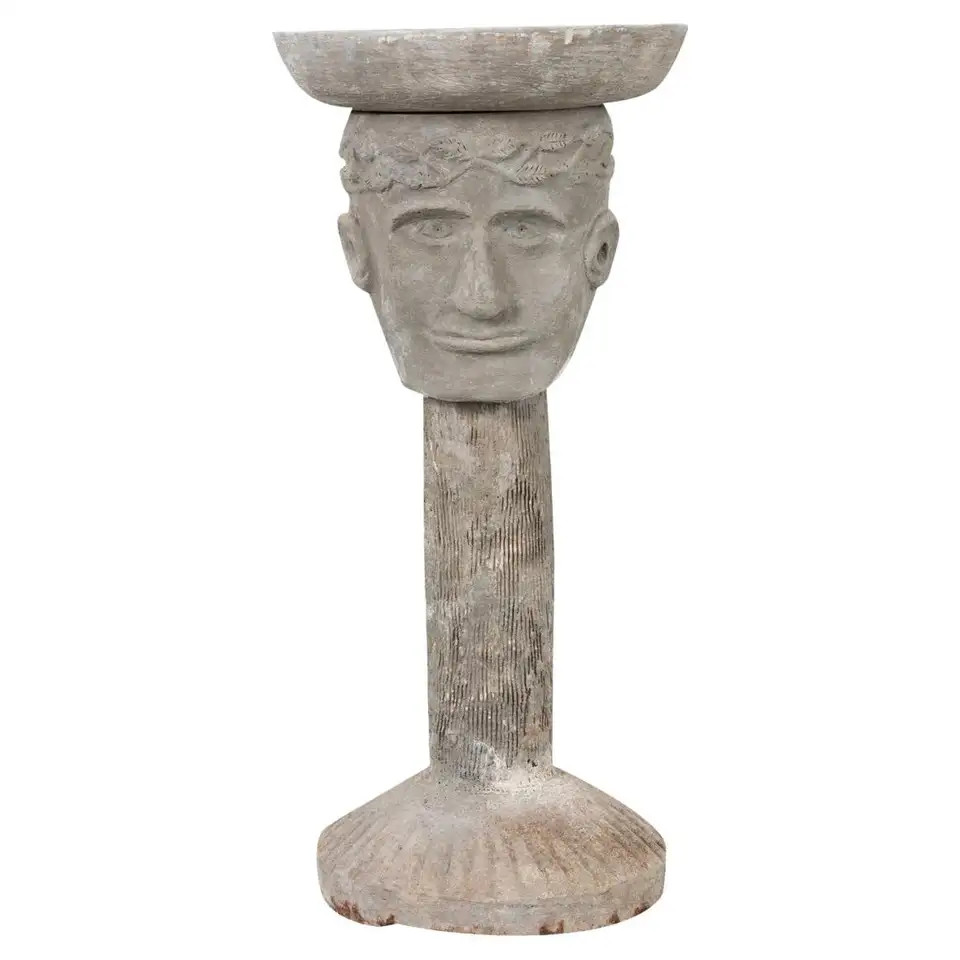 Vintage Man’s Head with Birdbath | 1stDibs