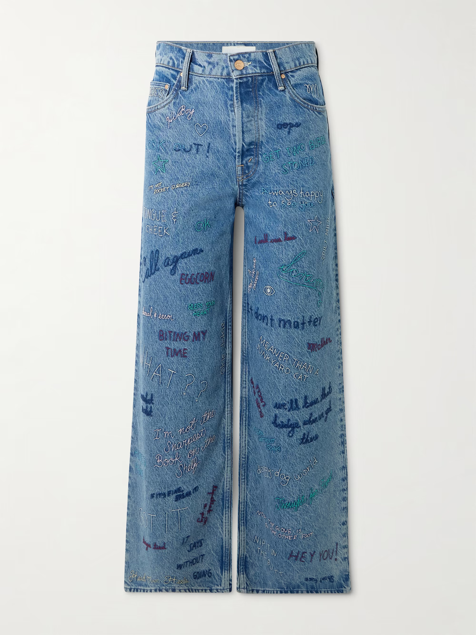 Double Dip Nerdy embroidered mid-rise wide-leg jeans | NET-A-PORTER (UK & EU)