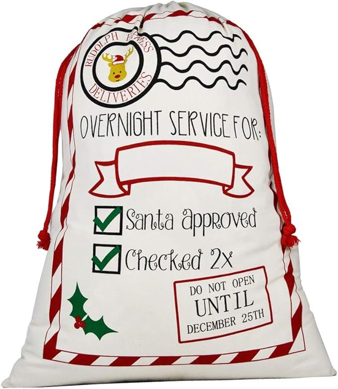 Personalized Santa Sack,Blank Bag with DrawstringGift Ribbon Jumbo Size 27.6"x19.7" Beige | Amazon (US)