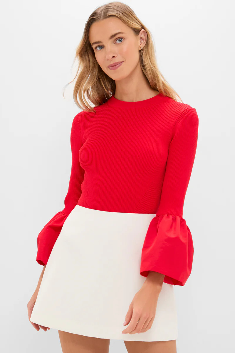 Red Knit Mixed Media Odin Blouse | Tuckernuck (US)