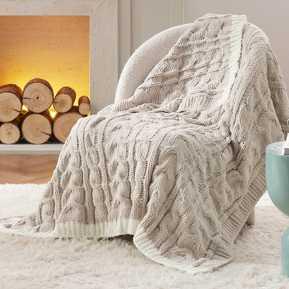 Bedsure Cable Knitted Throw Blanket for Couch, Chenille Chunky Knit Throw Blanket - Soft and Cozy... | Amazon (US)