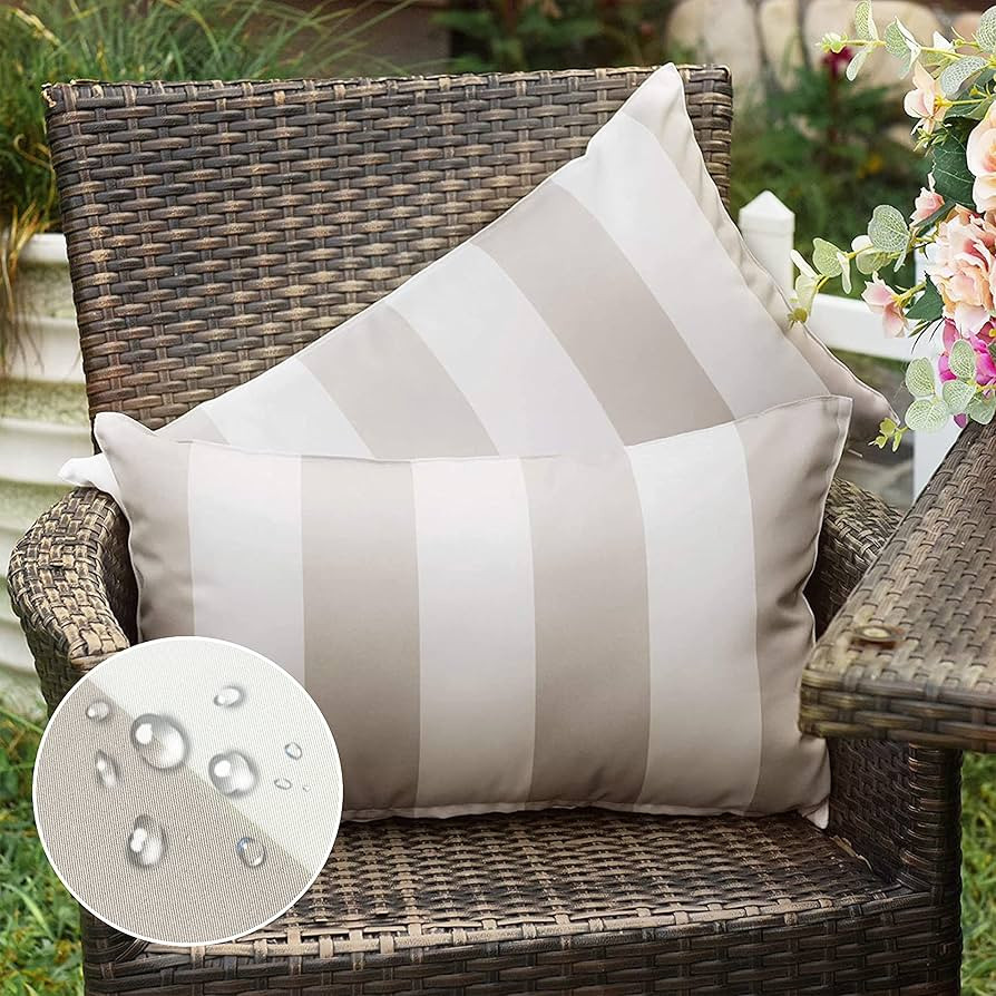 Western Home Pack of 2 Decorative Outdoor Solid Waterproof Striped Throw Pillow Covers Polyester ... | Amazon (US)