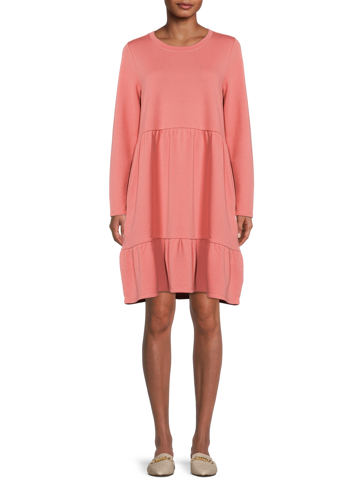 Time and Tru Women's Tiered Sweatshirt Dress | Walmart (US)