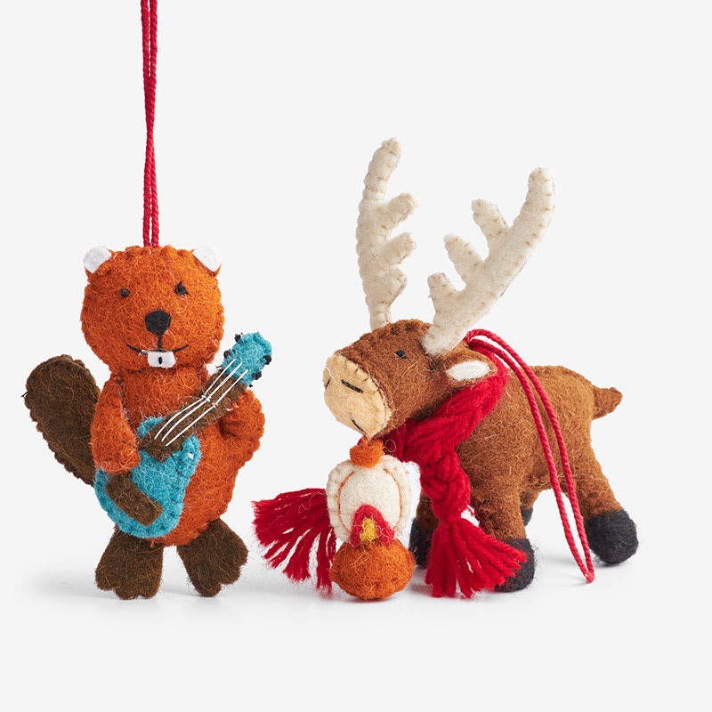 Holiday Felt Ornaments, Set of 2 - Beaver Moose | The Company Store