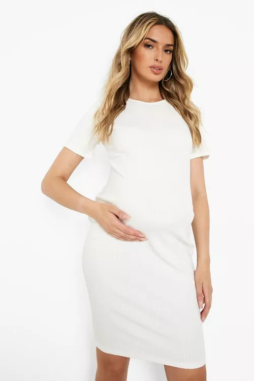 Maternity Basic Rib Bodycon Dress | Boohoo.com (US & CA)