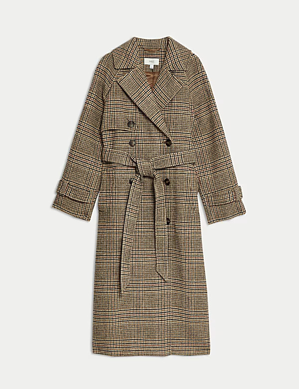 Checked Longline Trench Coat with Wool | Marks and Spencer US