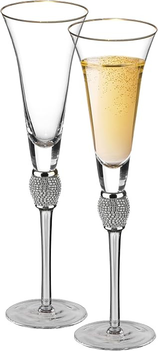 2 Piece Elegant Crystal Set Wedding Champagne Glasses with Diamond Rhinestone Accents and a Polis... | Amazon (US)