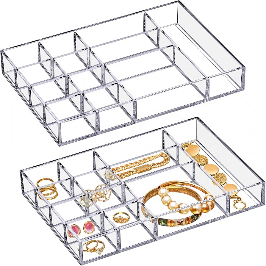 Amazing Abby - Jewel - 2-Pack Acrylic Jewelry Organizer, Plastic Jewelry Tray, Jewelry Case, Trin... | Amazon (US)