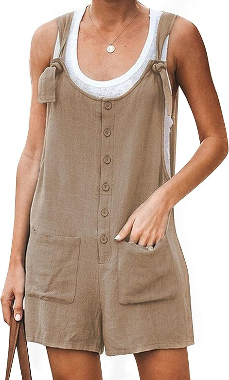 Yeokou Women's Casual Summer Cotton Linen Rompers Overalls Jumpsuit Shorts | Amazon (US)