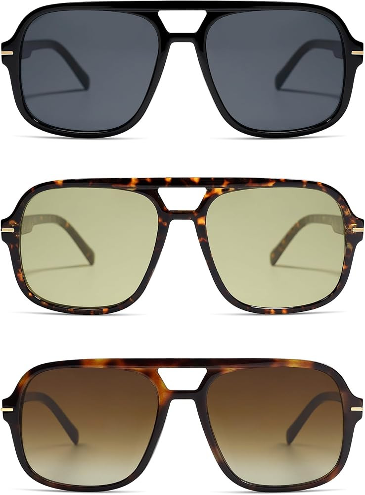 Retro Trendy Square Aviator Sunglasses Womens Mens 70s Classic Vintage Oversized Sun Glasses AR82... | Amazon (US)