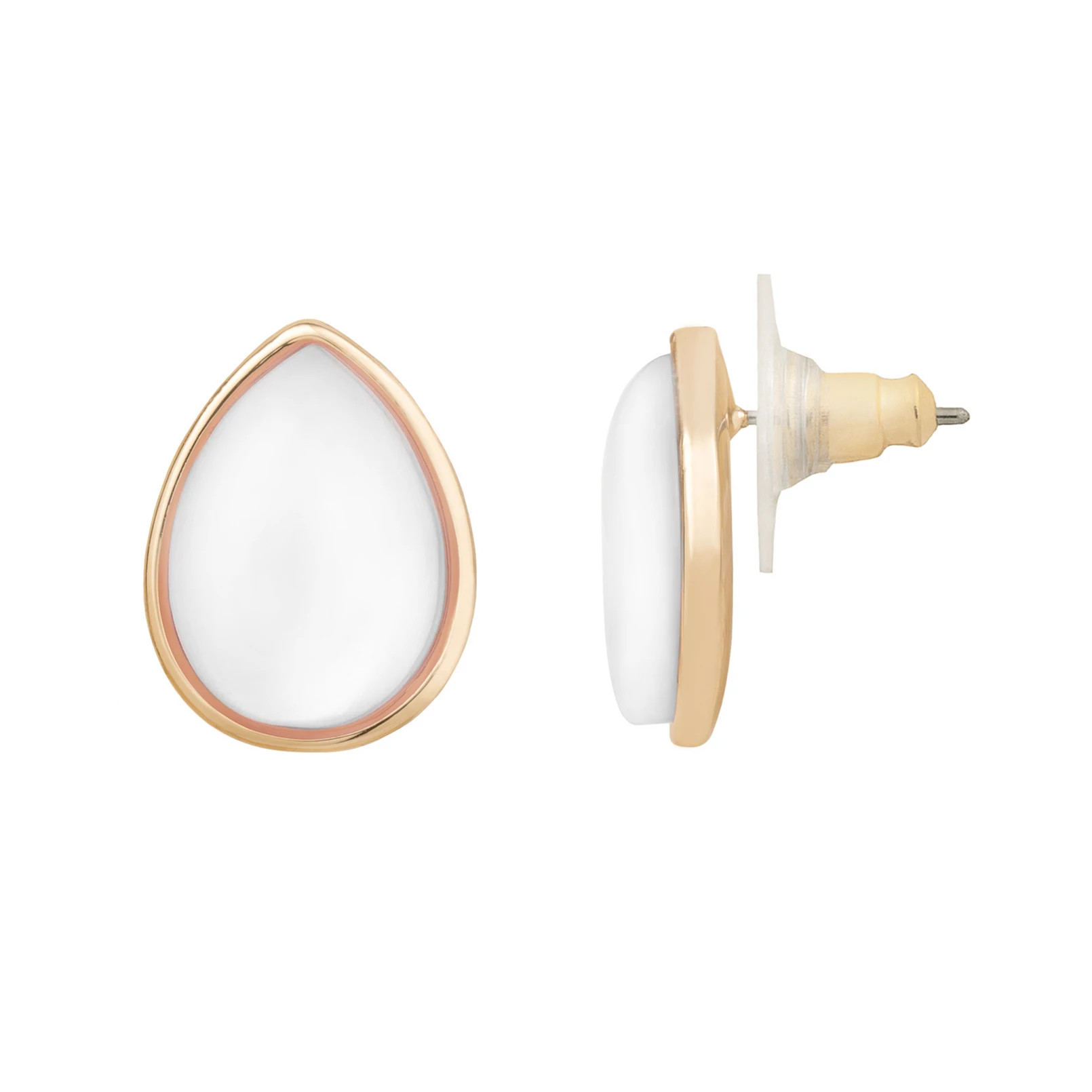 Emberly Gold Tone White Pear Shaped Button Earrings | Kohl's