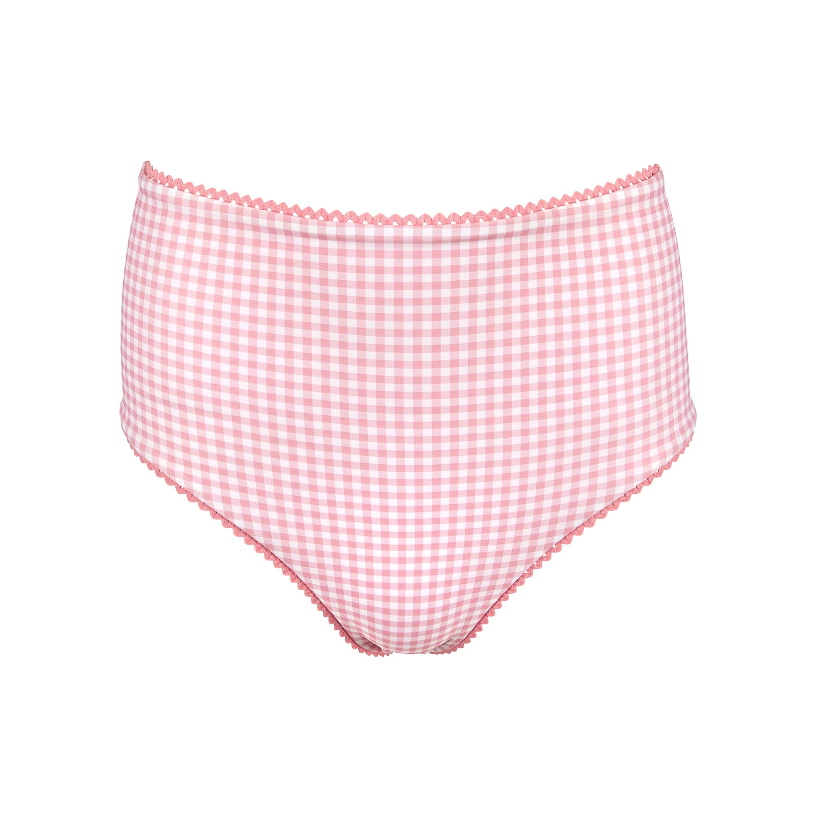 women's pink guava gingham high-waisted bikini bottom | minnow