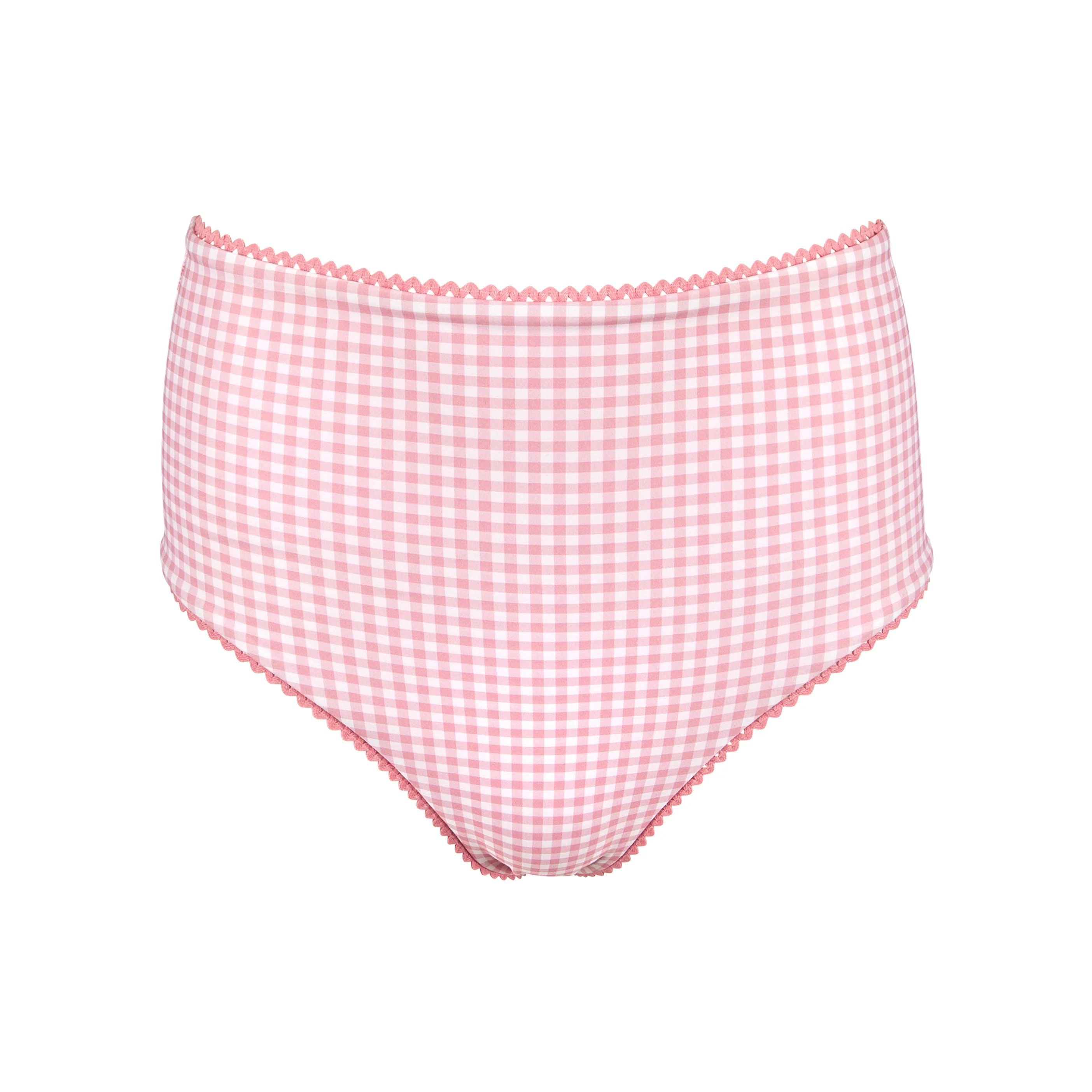 women's pink guava gingham high-waisted bikini bottom | minnow