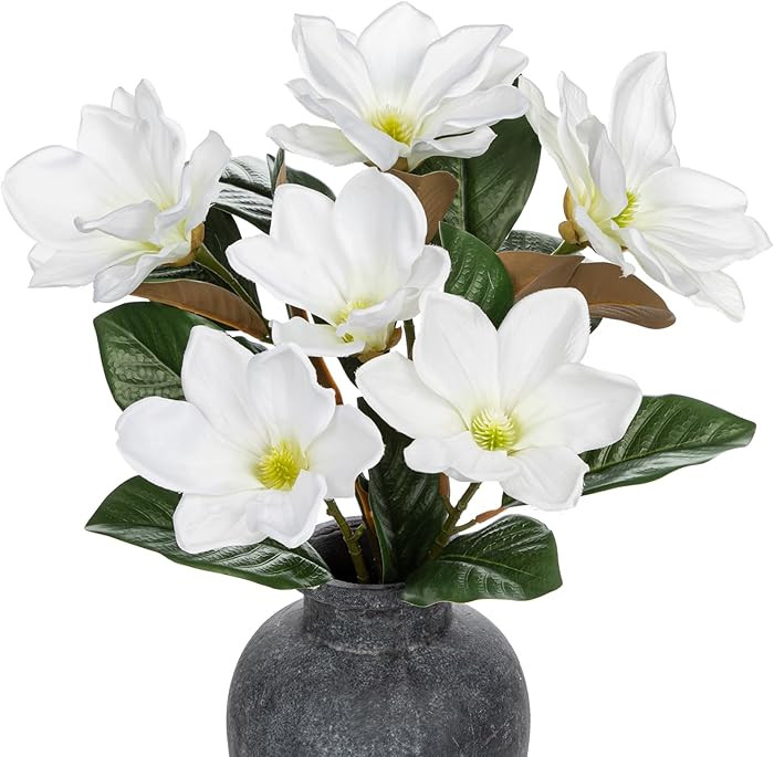Briful Artificial Magnolia Flower Stems – 3PCS 29.5" Tall Faux White Magnolia Branches with Sil... | Amazon (US)