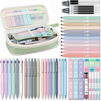 Four Candies 56 PCS Aesthetic School Supplies with Pencil Case, 6 Multicolor Pen, 12 Pastel Highl... | Amazon (US)