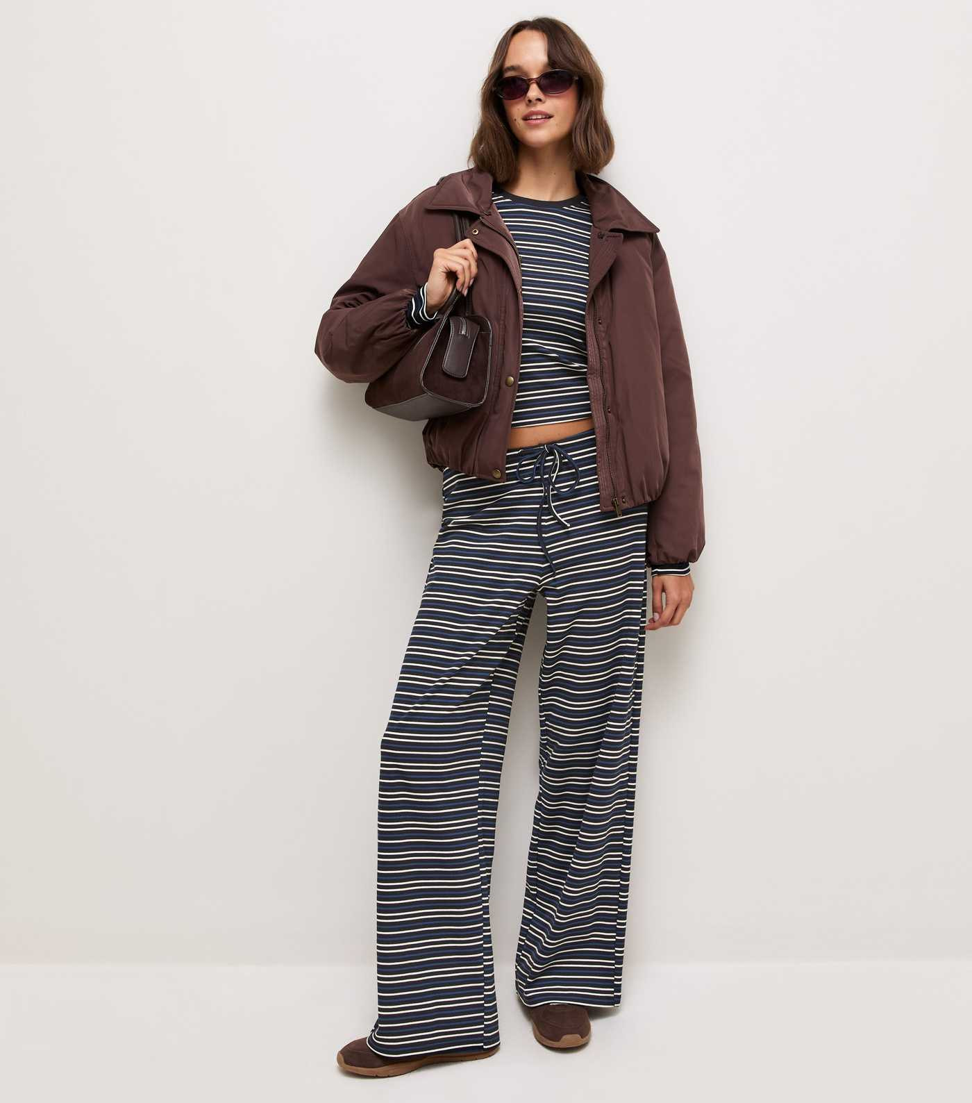 Navy Cotton Rich Stripe Wide Leg Trousers | New Look | New Look (UK)