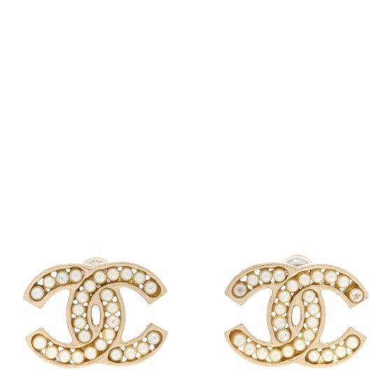 Pearl CC Stud Earrings Gold | FASHIONPHILE (US)