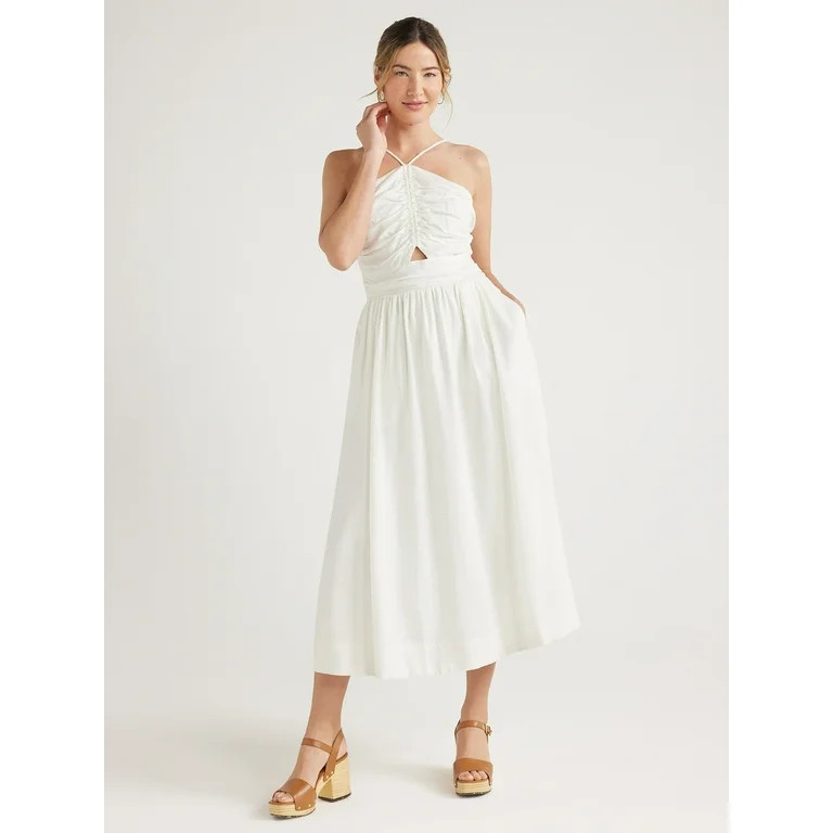 Free Assembly Women’s Sleeveless Ruched Halter Midi Dress, Sizes XS-XXL | Walmart (US)