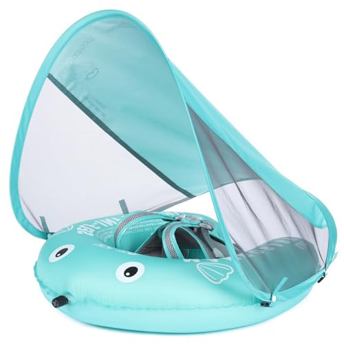 Mambobaby Float Self-Inflating Baby Pool Float Compressible Pool Swim Float Infant Soft Solid Swimming Trainer Baby Float with Removable UPF 50+ UV Sun Protection Canopy, Green | Amazon (US)