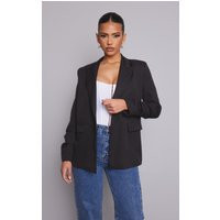 Black Ruched Sleeve Single Breasted Blazer | PrettyLittleThing UK