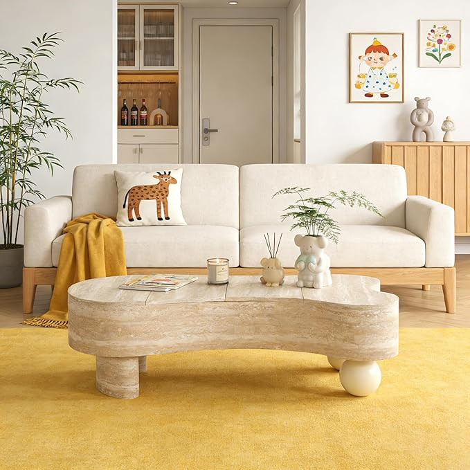 WILLIAMSPACE 47.2" Cloud Coffee Table with Hidden Storage Space, Modern Faux Stone Woodern Cute C... | Amazon (US)