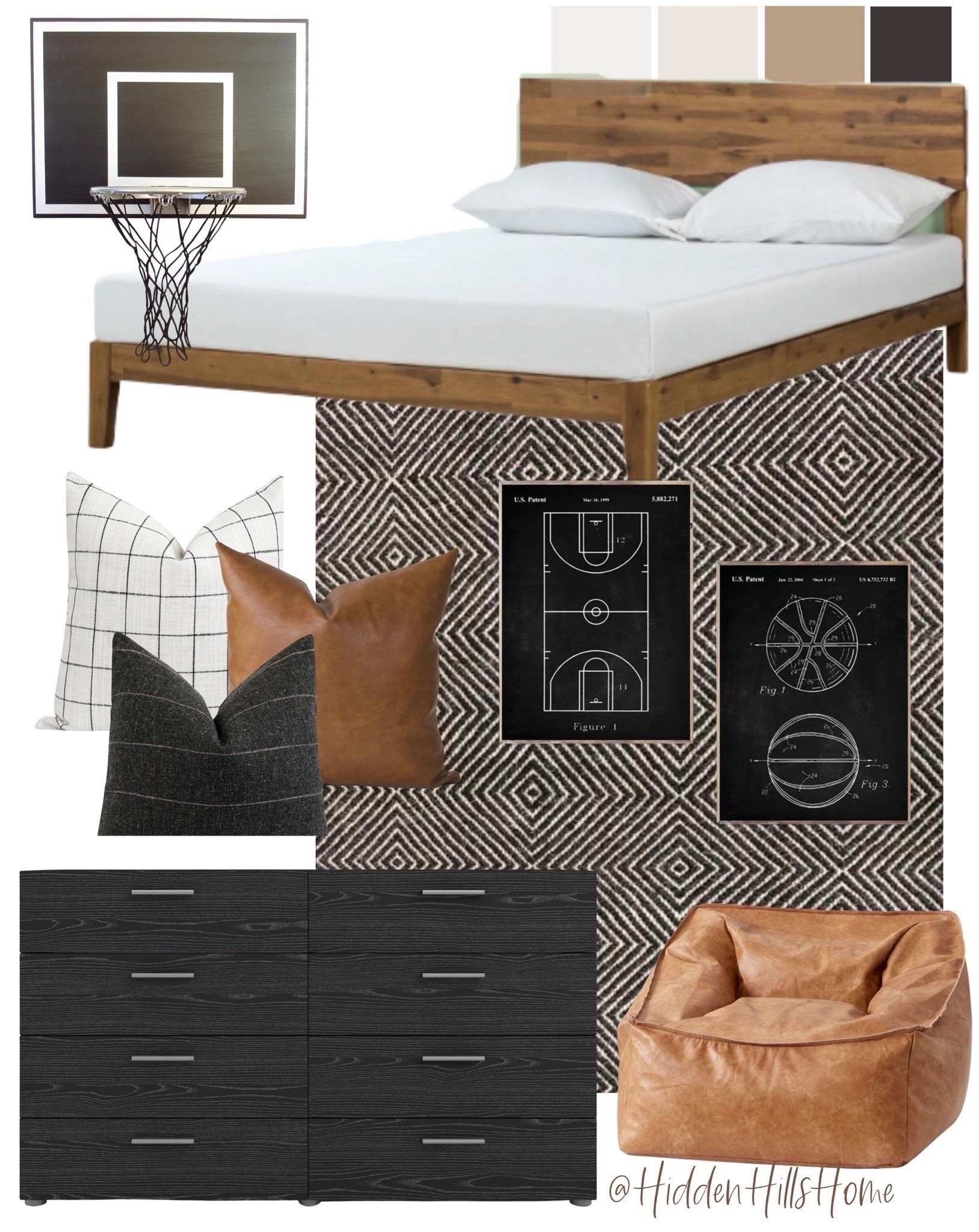 Boys bedroom design ideas, teen bedroom mood board, teen boys bedroom decor, basketball inspired bedroom design #teen