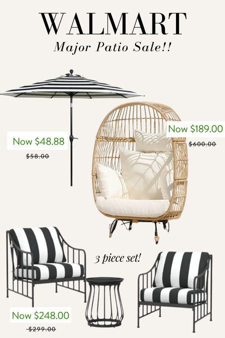 MAJOR SALE on Walmart patio finds!! Striped patio furniture set, patio egg chair, wicker egg chair, striped outdoor umbrella, outdoor furniture, Walmart furniture sale

#LTKxWalmart #LTKSaleAlert #LTKHome